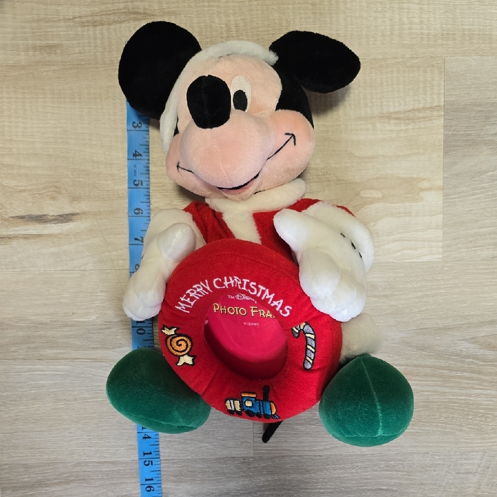 Vintage Disney Santa Mickey Mouse With Red Christmas Photo Frame Stuffed Plush